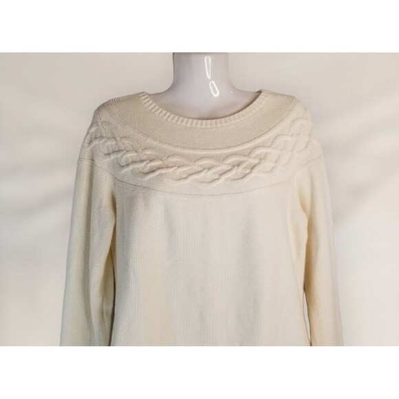 Talbots Nordic Knit Sweater Size Medium Ivory Classic Pullover Crew Long Sleeve - Picture 2 of 5